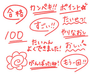日本語採点メモJapanese Red Pen Stickers &ndash; Handwritten Study Doodles
