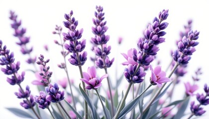 Obraz premium Lavender flowers in vibrant purple hues against a light background.