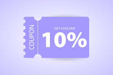 10% discount coupon. 10% coupon promotion sale. Gift Voucher. Blue discount, special offer promo. Web, shopping label, percent sign. Special price offers.