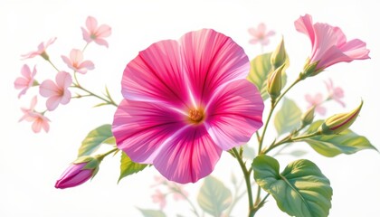 Obraz premium Vibrant pink flower illustration with delicate blooms and leaves.