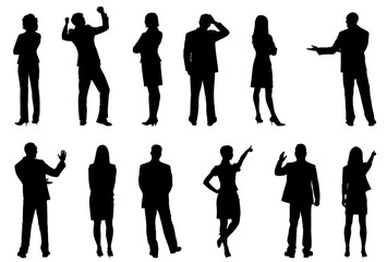 Silhouette of a group of business people on a white background