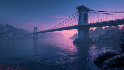 Scenic photography of the sz?chenyi chain bridge in budapest during a beautiful sunset over the danube river
