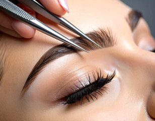 Fine hairs on a surface are neatly trimmed and shaped, depicting the precision of eyebrow grooming tools.