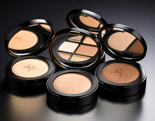 A series of generic compact cases with different shades of pressed powder, showing versatility.