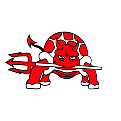 Turtle Devil Hell Trident Evil Demon Cool Cartoon Isolated Vector Graphic Design Illustration

