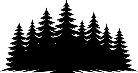 Naklejka premium Mountain and Pine Tree Landscape Silhouette
