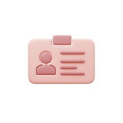 3D Soft Pink ID Card Icon on White Background