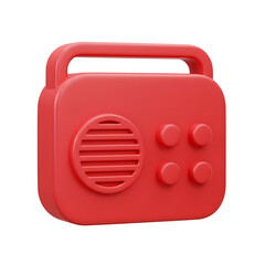 3D Cartoon Bright Red Radio with Handle and Speaker Image