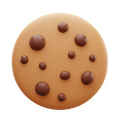 3D Rendered Cookie with Brown Chocolate Chips on a PNG Image