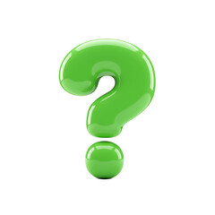 Bright Green Glossy Question Mark on Soft Background Image