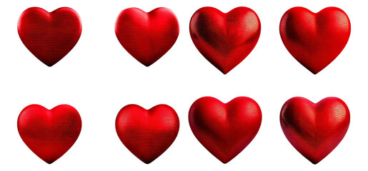 Assorted Red Hearts in Various Textures and Shapes for Design Use, Isolated on Transparent, white background