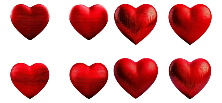 Assorted Red Hearts in Various Textures and Shapes for Design Use, Isolated on Transparent, white background - Powered by Adobe