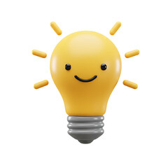 Cheerful 3D Yellow Lightbulb with Happy Face Image