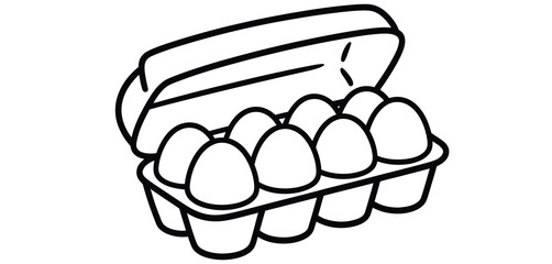 Open Carton of Eggs Simple Line Drawing Illustration