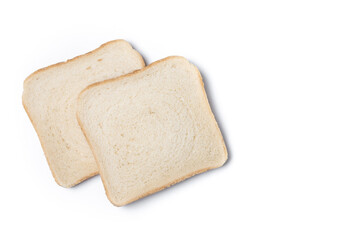 Sliced of White Bread isolated on white background. Top view. Copy space