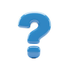 Glossy blue question mark glows against a soft background image.