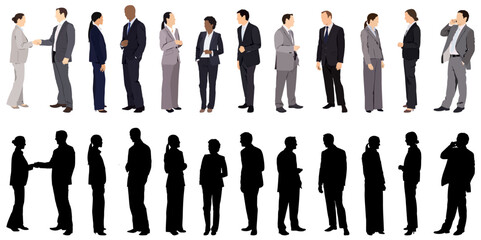 Diverse business people set. Businessmen, businesswomen standing portraits. Men and women employees, office workers, entrepreneurs. Flat graphic vector illustrations isolated on white background
