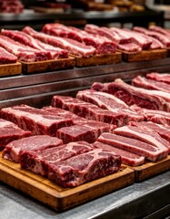 Meat steaks on the counter