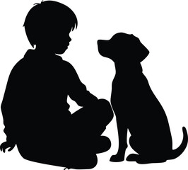Dog and child silhouette vector flat illustration design.