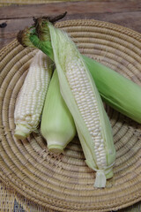 トウモロコシ、収穫のイメージ、夏野菜、白いトウモロコシの写真