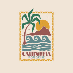 California paradise. Tropical t-shirt design for kids