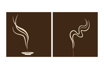 Minimalist Incense Smoke Illustrations on a Dark Background &ndash; Ideal for Relaxation Themes, Spa Decor, and Branding