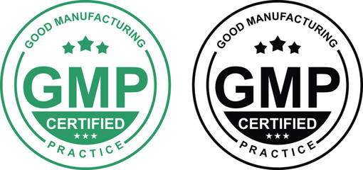 GMP (Good Manufacturing Practice) certified round stamp labels icons