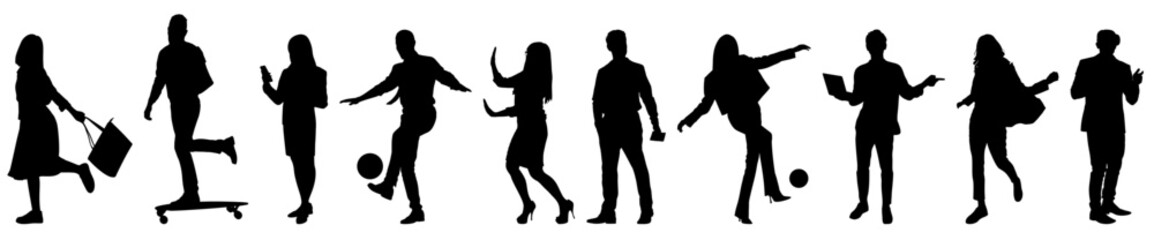 group of standing business people silhouette, black and white color isolated