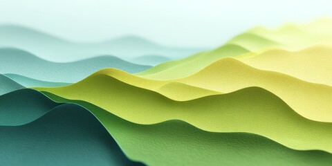 Obraz premium Green Landscapes Designed for a Low-Carbon Future, Abstract layered waves in soft colors create a serene, textured landscape.