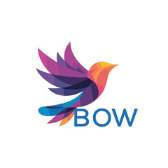 BOW Colorful Abstract Bird Logo Design – BOW Later Logo, Modern Geometric Flying Bird with BOW Text on White Background.
