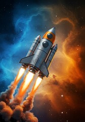 Obraz premium A futuristic rocket ship soaring through the vibrant nebula of outer space