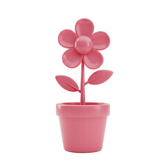 Fototapeta premium Stylized pink flower in pot on pink background modern art