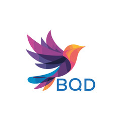 BQD Colorful Abstract Bird Logo Design – BQD Later Logo, Modern Geometric Flying Bird with BQD Text on White Background.
