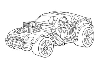 Vector illustration of a sport luxury automobile with a fast, modern design. coloring page for kids