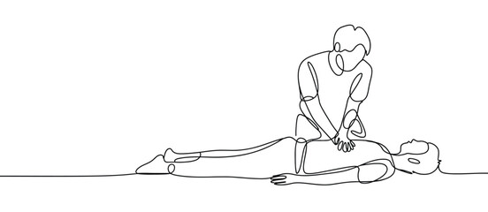 Single Line Drawing of CPR First Aid Procedure