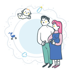 丸くつながる新しい家族を迎える若い夫婦 ストックイラスト素材
