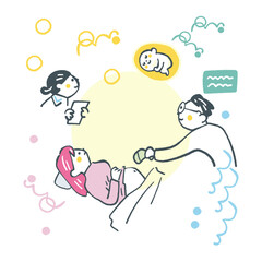 丸くつながる妊婦検診　エコーの検査日　ストックイラスト素材集
