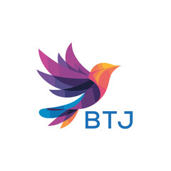 Naklejka premium BTJ Colorful Abstract Bird Logo Design – BTJ Later Logo, Modern Geometric Flying Bird with BTJ Text on White Background. 