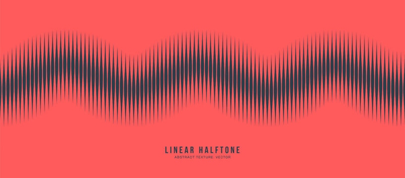Vertical lines vector halftone pattern seamless wavy line border red black abstract background. Minimal graphic abstraction inspired by retro radio signal aesthetics and futuristic visual compositions