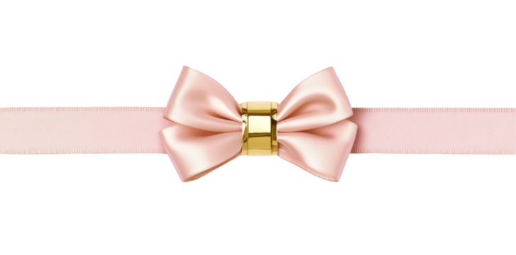 Pink Ribbon with Golden Bow isolated transparent background