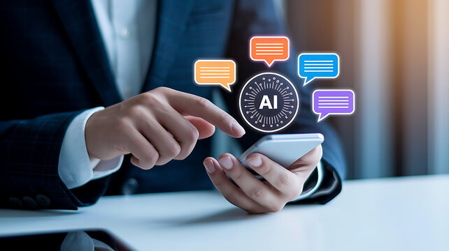 Person Using AI Chatbot on Smartphone &ndash; Digital Speech Bubbles, LLM Interaction, and Virtual Assistant Technology
AI chatbot, smartphone chat, digital speech bubbles, LLM, large language model, AI as
