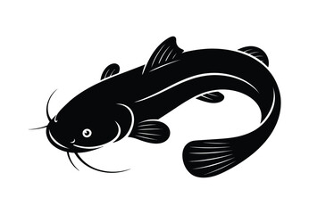 Catfish Silhouette Illustration Isolated on White Background for Seafood, Fishing, Nature or Logo Design
