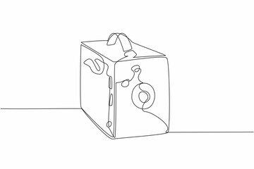 Single continuous line drawing pinhole camera. With a strap made of genuine leather. Adds a classic and elegant impression. Vintage. World Pinhole Photography Day. One line design vector illustration