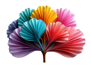 Origami-style folded leaves made from pastel-colored paper, arranged in a fan composition background