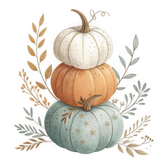 Stacked pumpkins autumn harvest isolated on transparent background