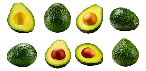 Fresh Avocados Displayed in a Creative Arrangement on White Background, Isolated on Transparent, white background