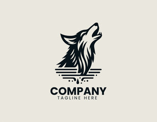 Naklejka premium Howling wolf vector logo illustration with dynamic lines and moonlight enclosed in circular logo emblem