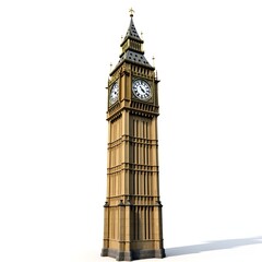 Big Ben clock tower London isolated on transparent background, iconic British landmark, detailed architectural 3D render