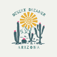 Desert dreamer. Hand drawn t-shirt design for kids