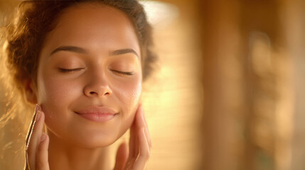 Obraz premium beautiful woman touching her face